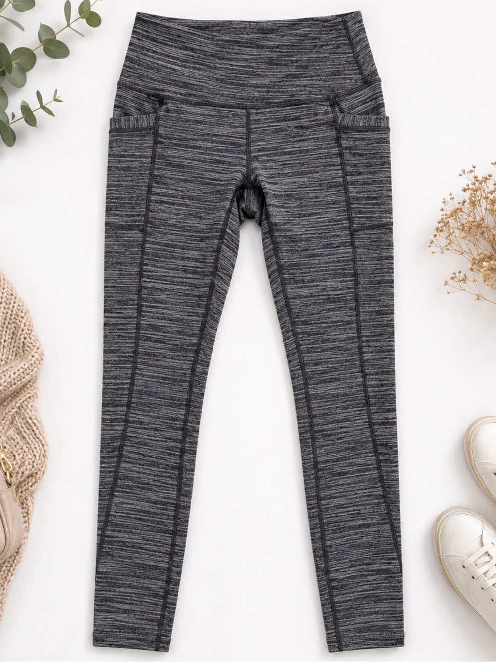 Athleta Chaturanga To Town Leggings Gray Black Space Dye Size S